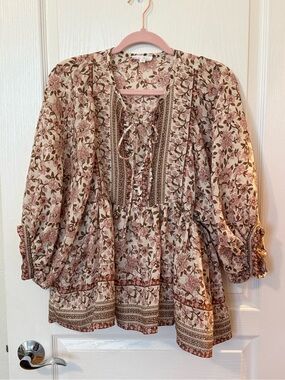 Boho Floral Peasant Blouse — Cream and‎ Dusty Pink